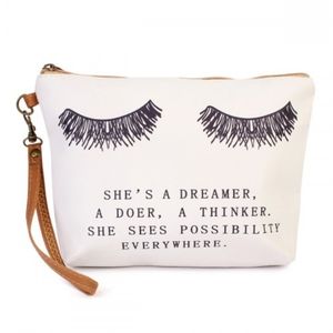 Beige Wristlet /Graphic Makeup Bag w/Tan S…